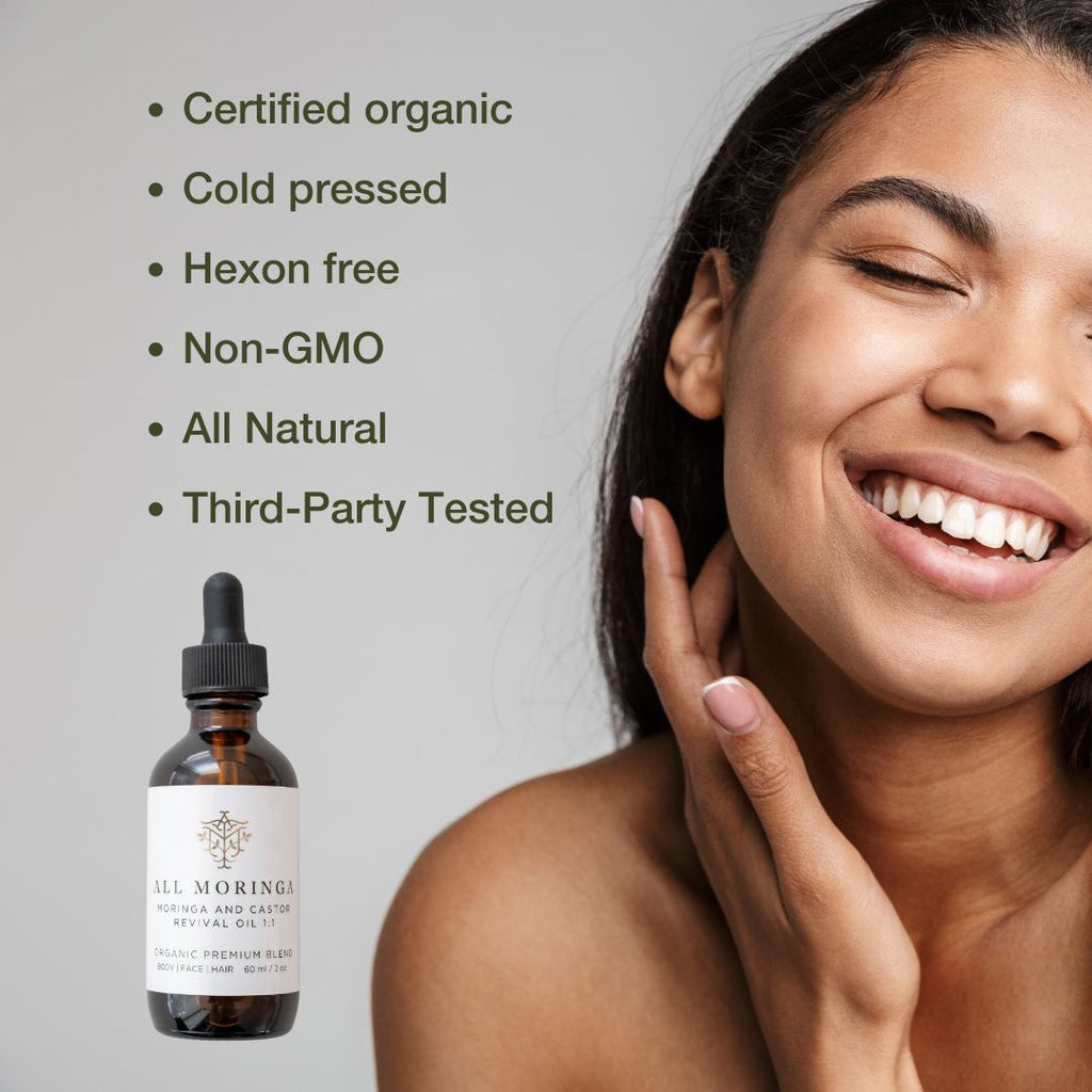 Premium Moringa & Castor Revival Oil with Vitamin E Cold Pressed Organic for Face, Body and Hair 2 oz-2